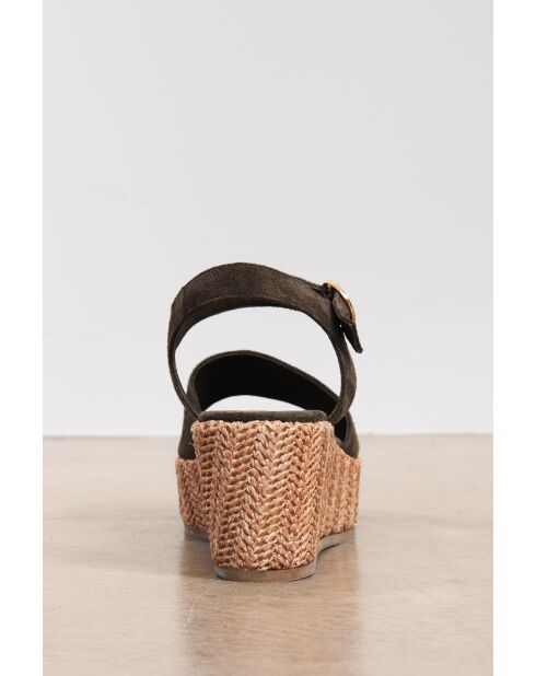 Keilsandalen Elina aus Samt in Khaki