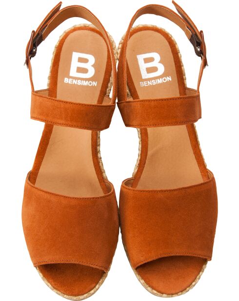 Sandales compensées suédé en velours de cuir Livia caramel