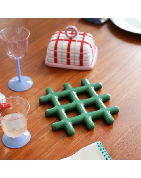 Dessous de plat en céramique Grid vert - 19x19 cm