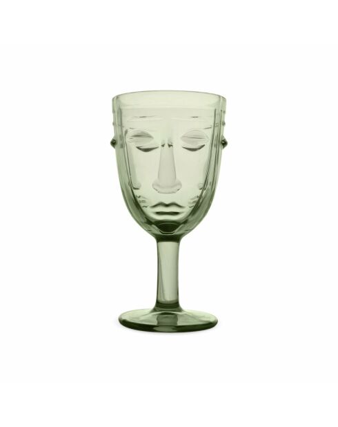 6 grüne Happy Face Weingläser, H 16,5 x 8 cm