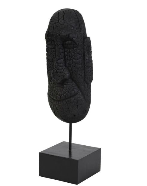 Statue visage noir en bois sur pied Mask