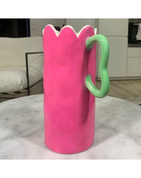 Vaso in ceramica Juliette Rosa intenso, forma ondulata - 17x12x25cm