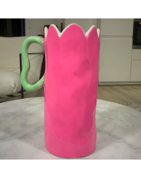 Vaso in ceramica Juliette Rosa intenso, forma ondulata - 17x12x25cm