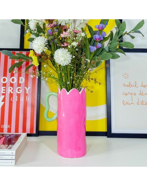 Vaso in ceramica Juliette Rosa intenso, forma ondulata - 17x12x25cm