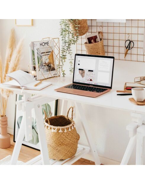 Cesta de cañas con borlas blanca - 3127 cm