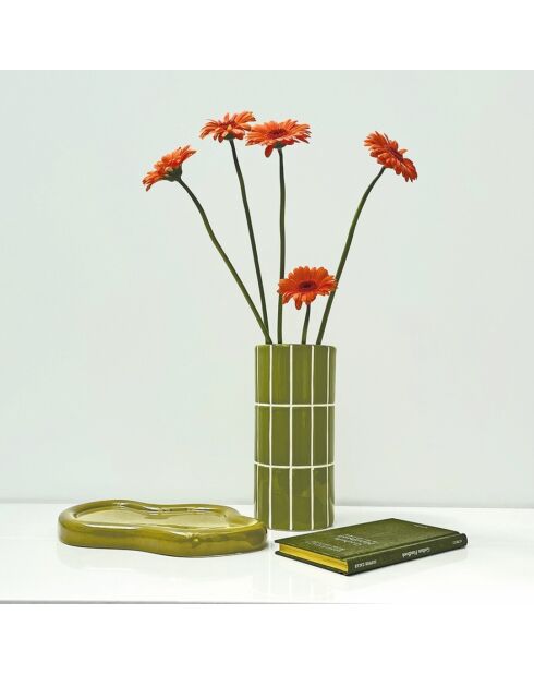 Vaso Noa con effetto piastrella verde - 23x10,5 cm