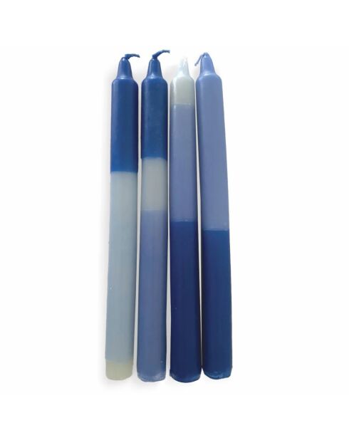 4 kleurrijke blauwe tweekleurige kaarsen - H25cm