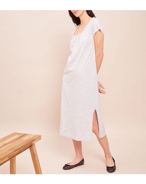 Smoothie lange nachtjapon gevlekt grijs/wit