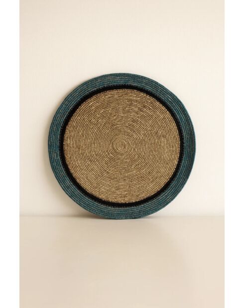 Set mit 6 runden Luna-Tischsets aus natürlichem und blauem Seegras — 38 cm