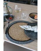 Set mit 6 runden Luna-Tischsets aus natürlichem und blauem Seegras — 38 cm