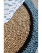 Set mit 6 runden Luna-Tischsets aus natürlichem und blauem Seegras — 38 cm