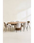 Set tavolo ovale allungabile Sierra effetto noce + 6 poltrone tweed tabacco -180/220 cm