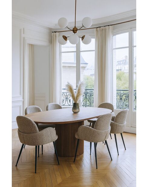 Set tavolo ovale allungabile Sierra effetto noce + 6 poltrone tweed tabacco -180/220 cm