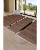 Set tavolo ovale allungabile Sierra effetto noce + 6 poltrone tweed tabacco -180/220 cm