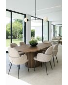 Set tavolo ovale allungabile Sierra effetto noce + 6 poltrone tweed tabacco -180/220 cm