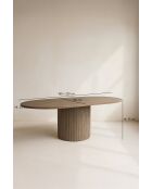 Set tavolo ovale allungabile Sierra effetto noce + 6 poltrone tweed tabacco -180/220 cm