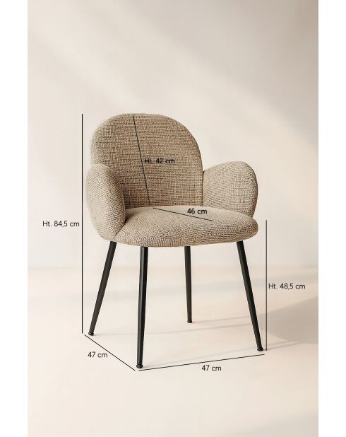 Set van 2 Ginette fauteuils in zwarte tabaktweedstof - 58x63,5x84,5 cm