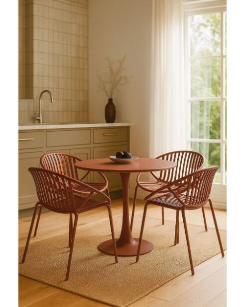 Set van 4 tafelstoelen in polypropyleen en metaal Calypso brick - 65x58x78 cm