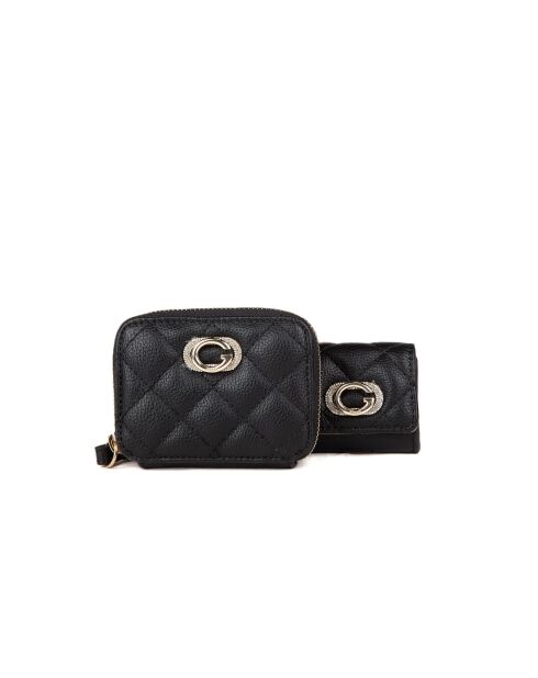 Coffret cadeau 2 supports pour AirPods + mini pochette noire - 7x6.5x2 cm/11.5x9x2 cm