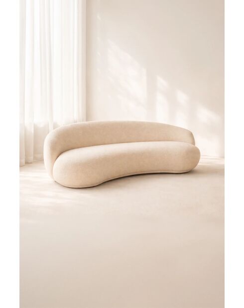 Canapé en tissu Marlo chenille incurvé 3 places beige- 231x116x73cm