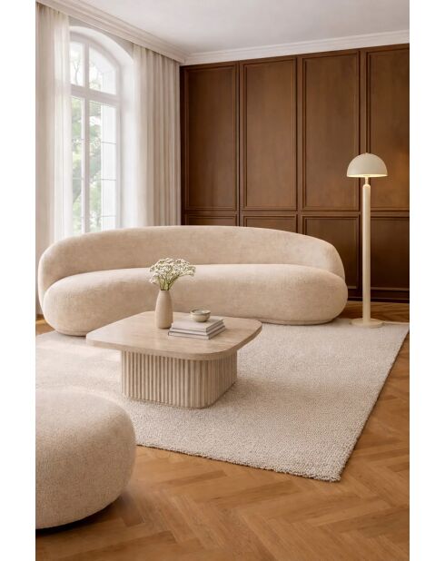 Canapé en tissu Marlo chenille incurvé 3 places beige- 231x116x73cm