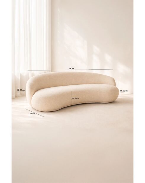Canapé en tissu Marlo chenille incurvé 3 places beige- 231x116x73cm