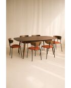 Juego de mesa rectangular +6 sillas en madera terracota/pana metálica