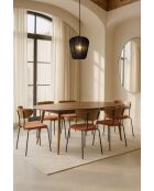 Juego de mesa rectangular +6 sillas en madera terracota/pana metálica