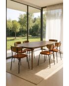 Juego de mesa rectangular +6 sillas en madera terracota/pana metálica