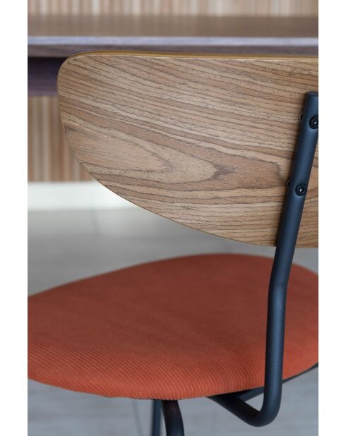 Juego de mesa rectangular +6 sillas en madera terracota/pana metálica