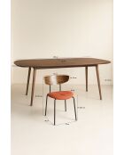 Juego de mesa rectangular +6 sillas en madera terracota/pana metálica
