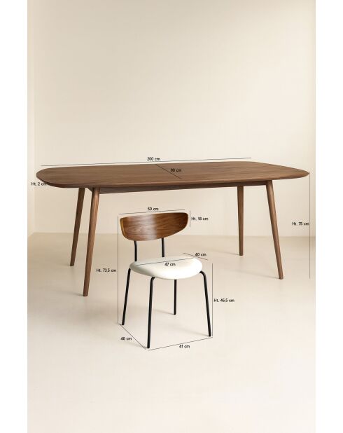 Juego de mesa rectangular +6 sillas en madera terracota/pana metálica
