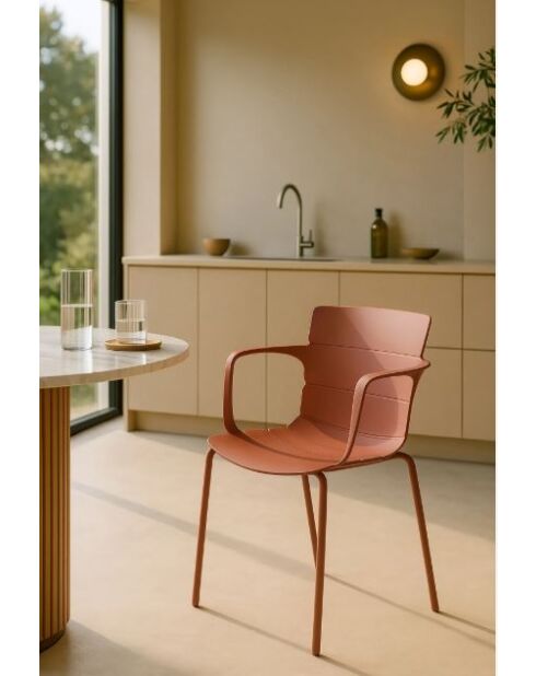 Set van 4 tafelstoelen in polypropyleen en metaal Montauk brick - 55,5x57,5cm