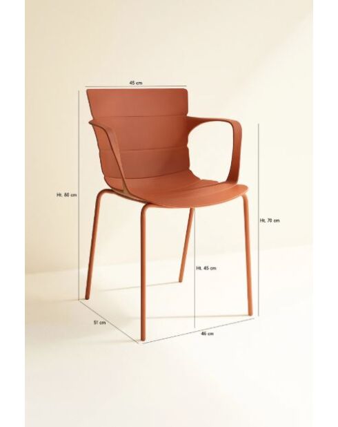 Set van 4 tafelstoelen in polypropyleen en metaal Montauk brick - 55,5x57,5cm