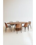 Set tavolo ovale allungabile Sierra effetto noce+6 sedie latte 180/220 cm