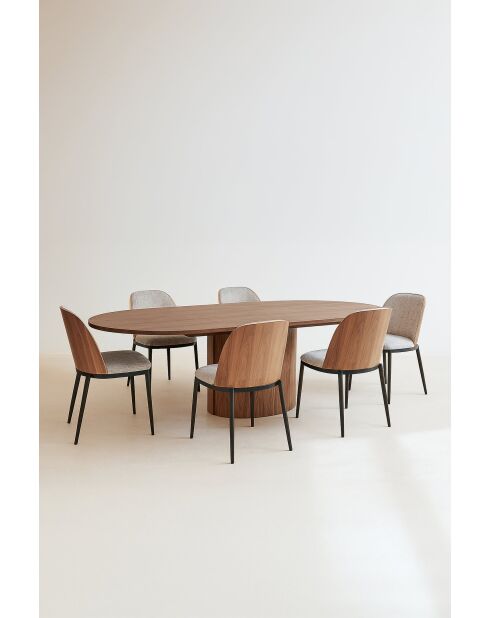 Set tavolo ovale allungabile Sierra effetto noce+6 sedie latte 180/220 cm