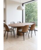 Set tavolo ovale allungabile Sierra effetto noce+6 sedie latte 180/220 cm