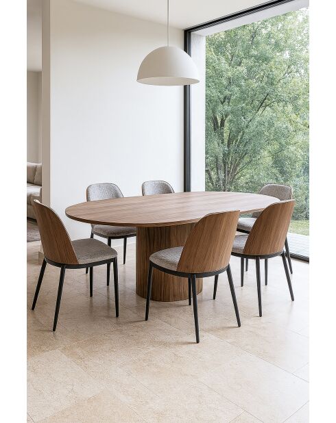 Set tavolo ovale allungabile Sierra effetto noce+6 sedie latte 180/220 cm