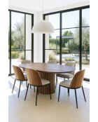 Set tavolo ovale allungabile Sierra effetto noce+6 sedie latte 180/220 cm