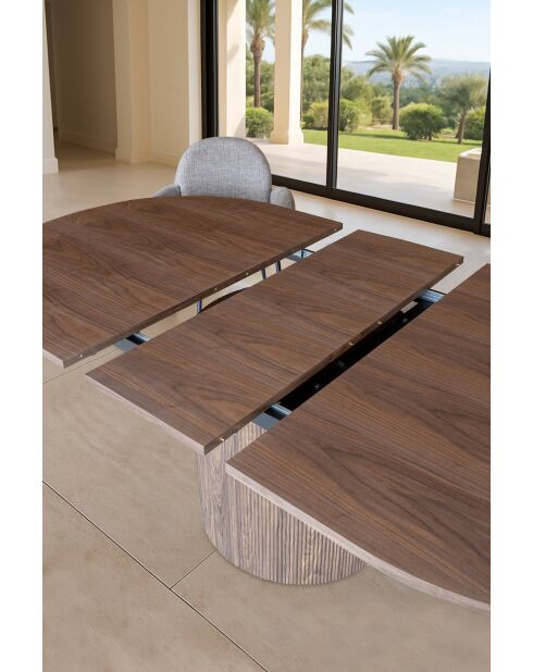 Set tavolo ovale allungabile Sierra effetto noce+6 sedie latte 180/220 cm