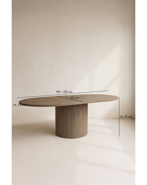 Set tavolo ovale allungabile Sierra effetto noce+6 sedie latte 180/220 cm