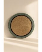 Lot 6 sets de table rond en jonc de mer Luna naturel et vert - 38cm