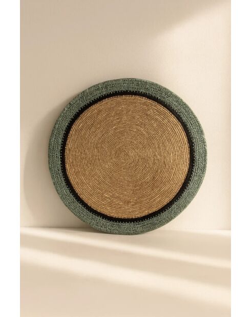 Lot 6 sets de table rond en jonc de mer Luna naturel et vert - 38cm