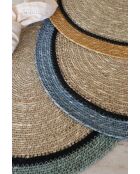 Lot 6 sets de table rond en jonc de mer Luna naturel et vert - 38cm