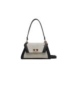 Natürliche und schwarze Karnilla Flap Schultertasche - 26,5 x 15,5 x 6 cm