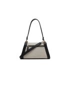 Natürliche und schwarze Karnilla Flap Schultertasche - 26,5 x 15,5 x 6 cm