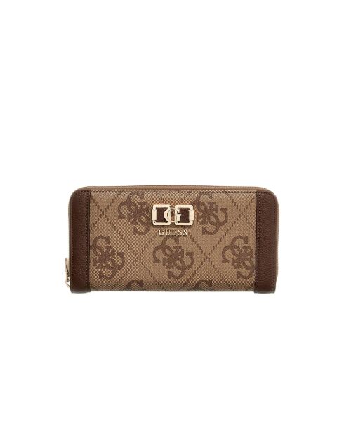 Portafoglio Karnilla con logo SLG di grande formato con cerniera color latte e marrone - 20x10x2,5 cm