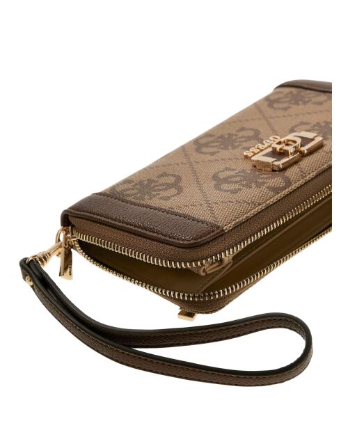 Portafoglio Karnilla con logo SLG di grande formato con cerniera color latte e marrone - 20x10x2,5 cm