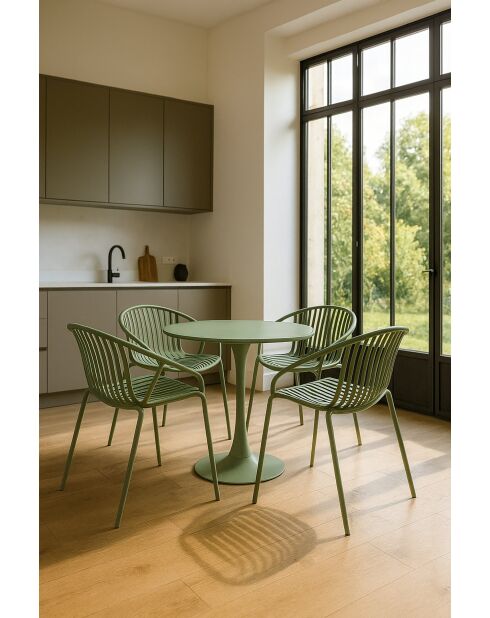 Ensemble de Table/4 fauteuils de table en polypopylène et métal Calypso vert