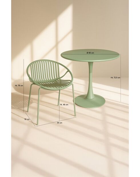 Ensemble de Table/4 fauteuils de table en polypopylène et métal Calypso vert